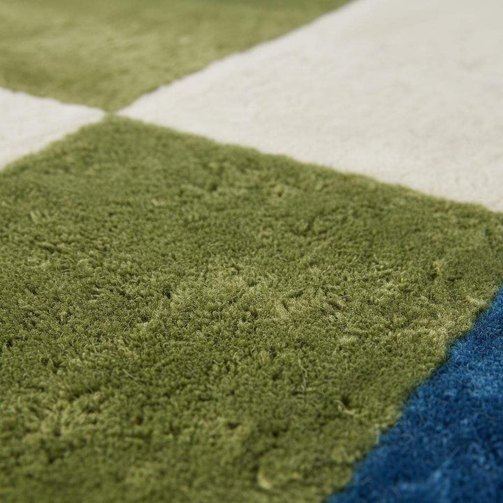Translation missing: en.Geometric color block rug with green, blue, and cream tones, hand-tufted high pile carpet for modern living spaces
