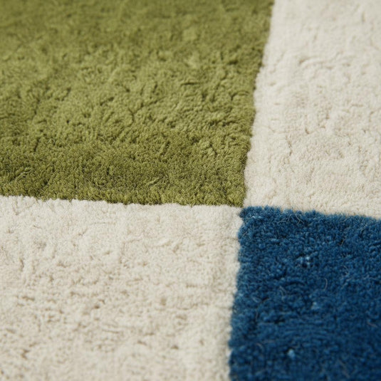 Translation missing: en.Geometric color block rug with green and blue tones, high pile hand-tufted soft area carpet for modern home décor