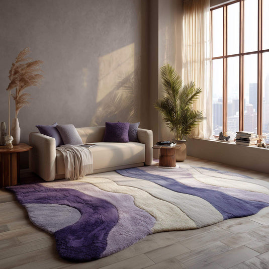 Translation missing: es.Lavender freeform rug with sculptural tufted design and organic shape in purple gradient