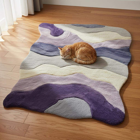Translation missing: es.Lavender freeform rug with sculptural tufted texture and organic wavy edges in purple gradient for cozy, modern boho decor