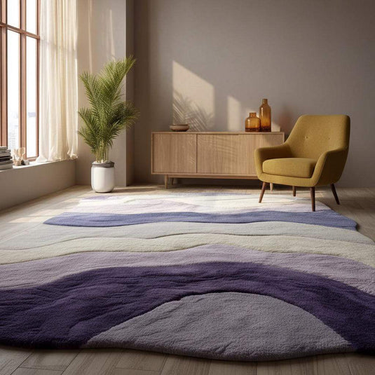 Translation missing: es.Lavender freeform rug with sculptural tufted texture and organic wavy edges in purple gradient design
