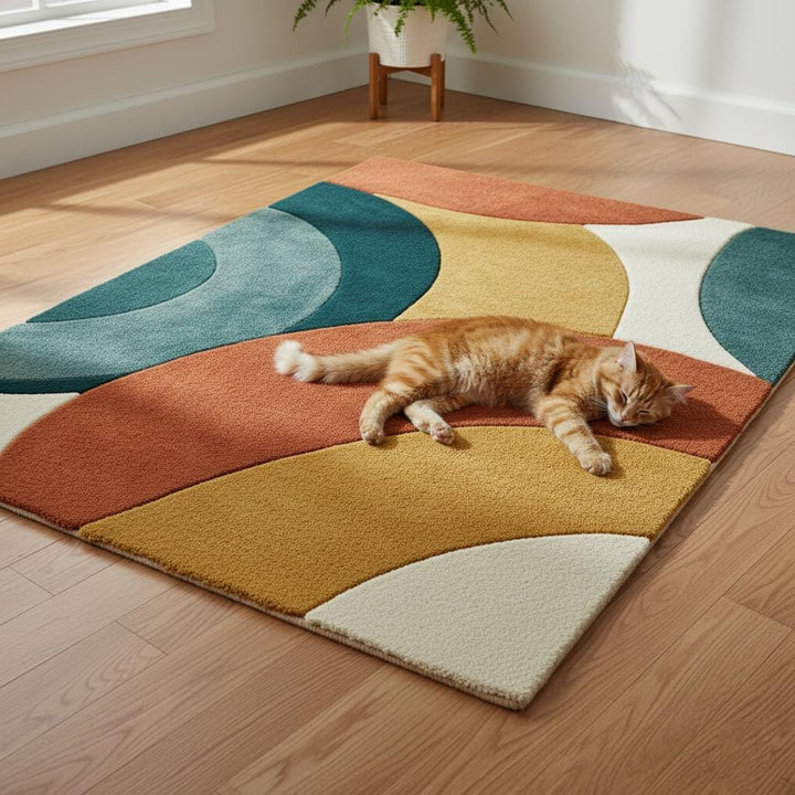 Translation missing: en.Mid century modern rug handmade wool abstract geometric color block rectangular area rug