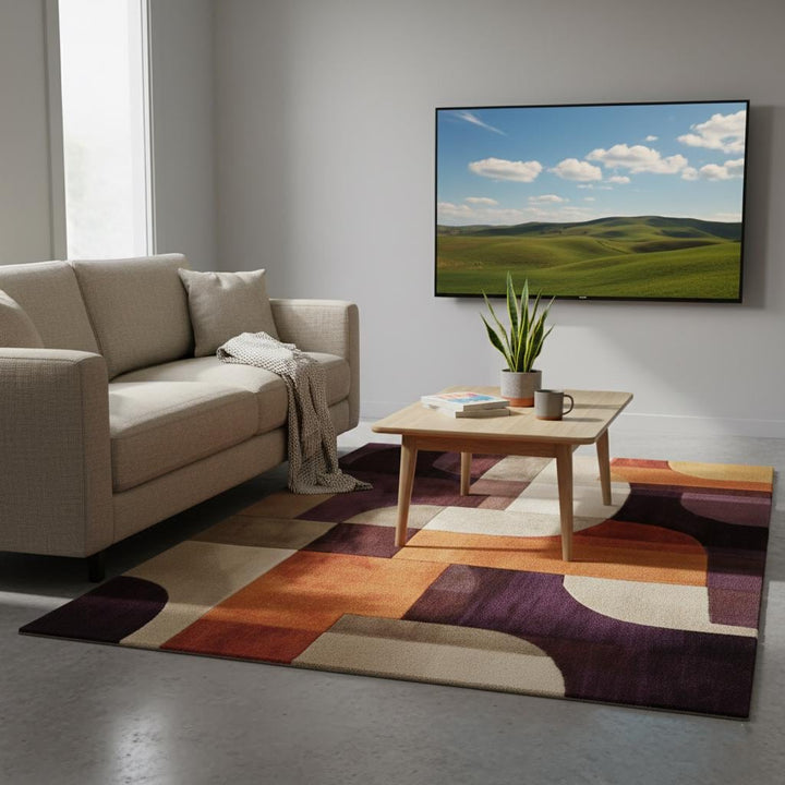 Translation missing: es.Colorful retro area rug with mid-century abstract geometric design and plush texture
