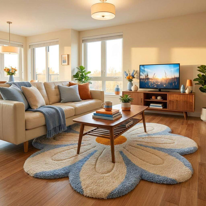 Translation missing: es.Nursery flower rug, soft fluffy tufted daisy carpet for baby room, cozy kids decor floor rug