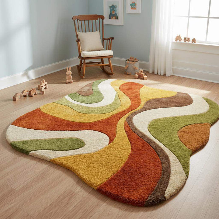 Translation missing: es.Handmade hand tufted wool rug highlighting artisan craftsmanship and unique sculpted surface details