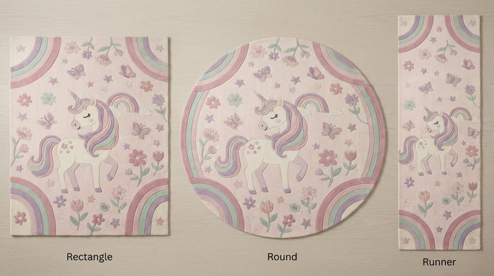 Translation missing: es.Unicorn Nursery Rug Pastel Rainbow Kids Room Rug Soft Playroom Carpet Floral Girls Bedroom Decor Baby Room Area Rug