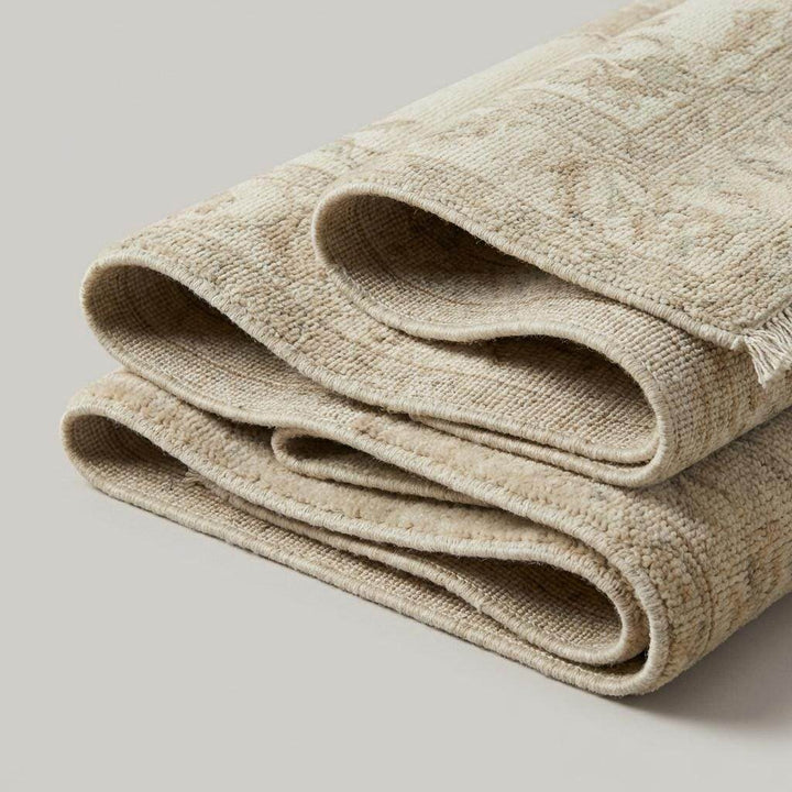 Translation missing: es.Vintage Neutral Area Rug, Hand Knotted Oushak Wool Floral Design