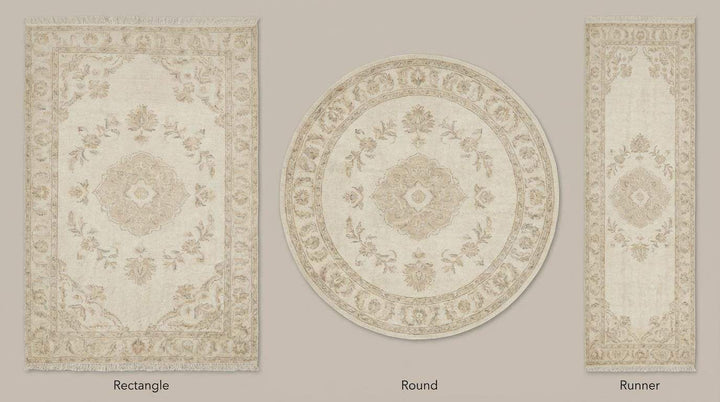 Translation missing: es.Vintage Neutral Area Rug, Hand Knotted Oushak Wool Floral Design