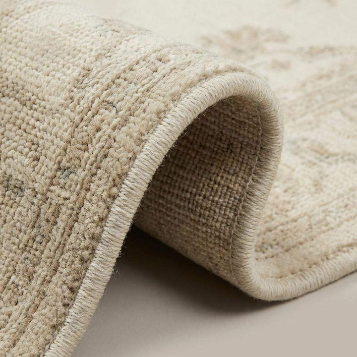 Translation missing: es.Vintage Neutral Area Rug, Hand Knotted Oushak Wool Floral Design