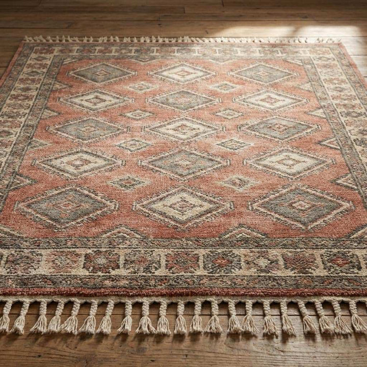 Translation missing: es.Vintage Oushak Geometric Area Rug, Hand Knotted Wool in Blush Sage