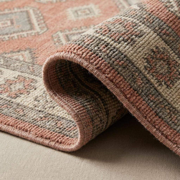 Translation missing: es.Vintage Oushak Geometric Area Rug, Hand Knotted Wool in Blush Sage
