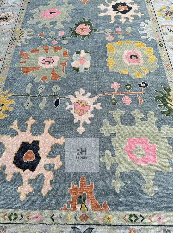 Translation missing: es.Vintage Oushak Green Area Rug Blueish Green Rug And Blue Gold Beige Rug Turkish Wool Area Rug, Living Room Rug, Bedroom Rug, Kids Room Rug