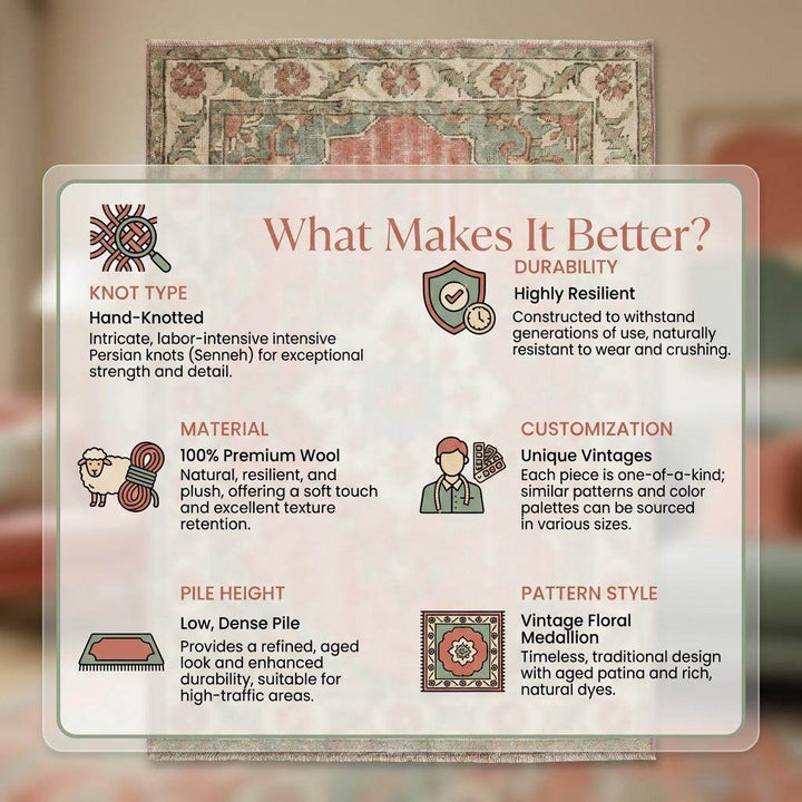 Translation missing: es.Vintage Oushak Hand Knotted Wool Area Rug Soft Pink Green