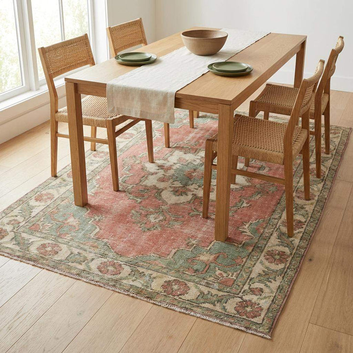 Translation missing: es.Vintage Oushak Hand Knotted Wool Area Rug Soft Pink Green