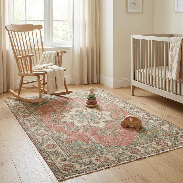 Translation missing: es.Vintage Oushak Hand Knotted Wool Area Rug Soft Pink Green