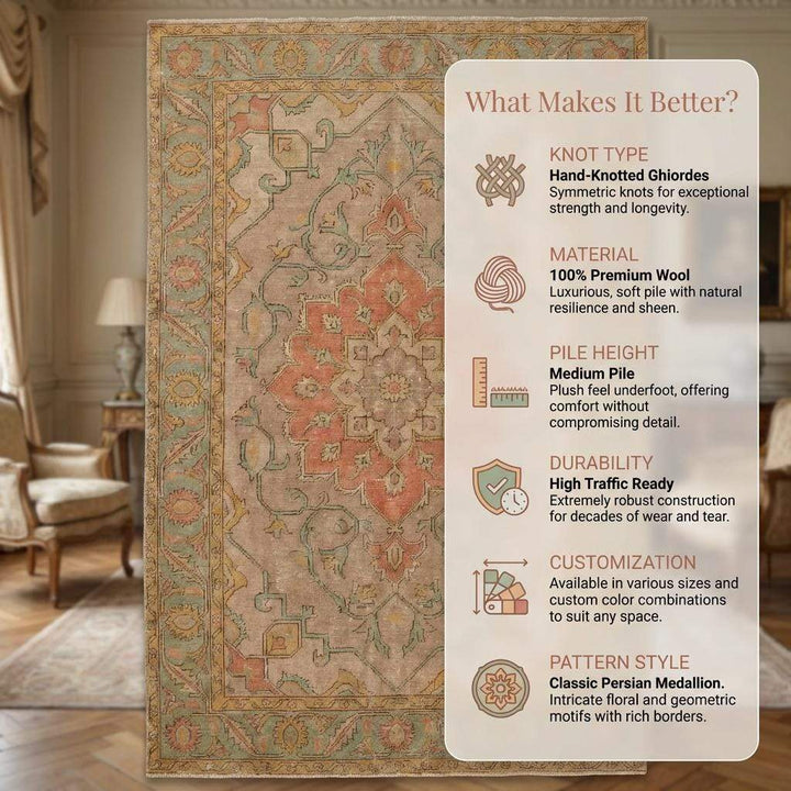 Translation missing: es.Vintage Oushak Hand Knotted Wool Area Rug With Floral Medallion
