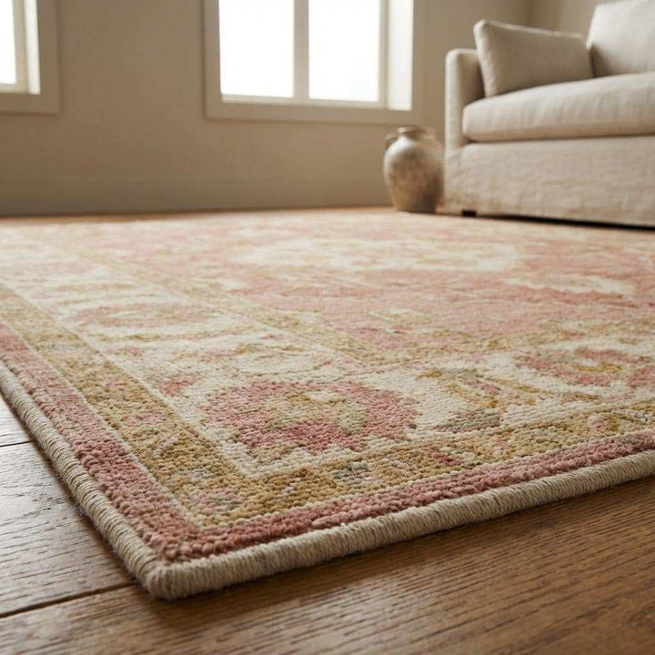 Translation missing: en.Low pile hand knotted wool rug ideal for living rooms, bedrooms, and transitional interiors