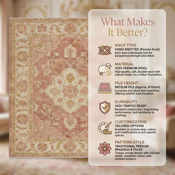 Translation missing: en.Vintage Oushak Hand Knotted Wool Rug in Soft Blush Pink