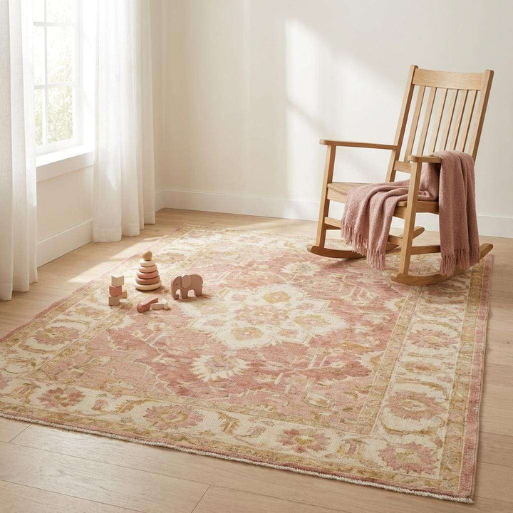 Translation missing: en.Vintage Oushak Hand Knotted Wool Rug in Soft Blush Pink