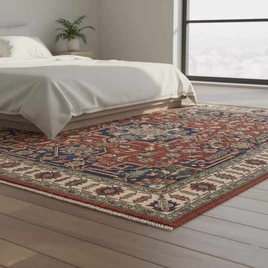 Translation missing: es.Vintage Style Red and Blue Persian Area Rug: Boho Bedroom Decor