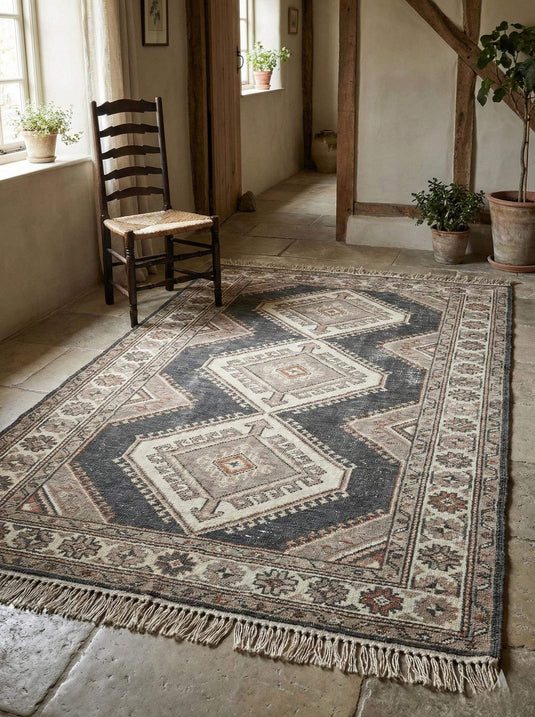Translation missing: en.Vintage tribal hand knotted wool area rug with timeless Oushak design for rustic interiors