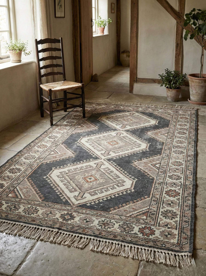 Translation missing: en.Vintage tribal hand knotted wool area rug with timeless Oushak design for rustic interiors