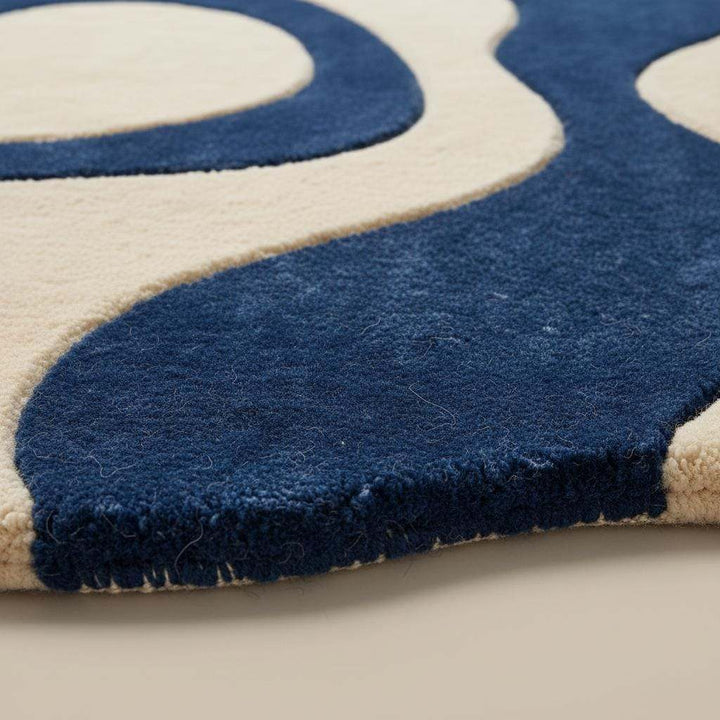 Translation missing: en.Blue cream wavy modern rug with retro wave pattern and soft plush texture