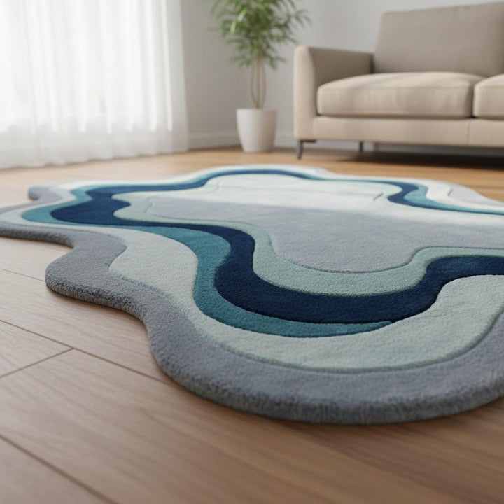 Translation missing: es.Wavy Abstract Rug • Irregular Shape, Modern Blue Accent Carpet