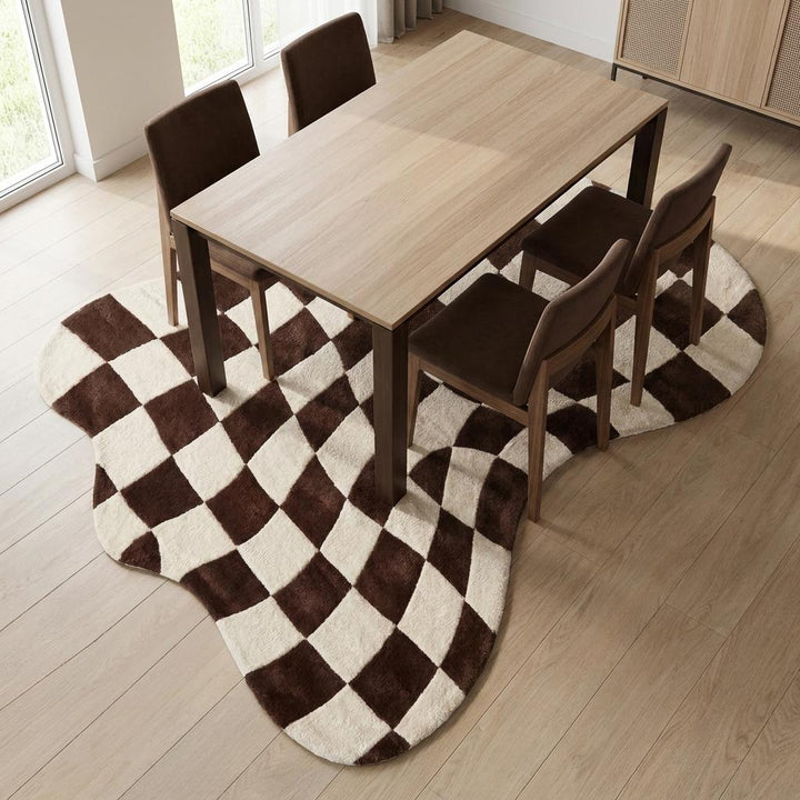 Translation missing: es.Wavy Checkerboard Handmade Wool Rug, Modern Abstract Area Rug for Bedroom &amp; Studio Spaces __etsy:8074304109