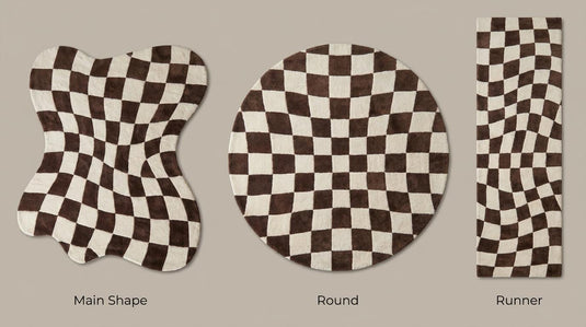 Translation missing: es.Handmade rug available in rectangle, round, and runner hallway styles featuring artistic wavy checkerboard patterns __etsy:8074304043
