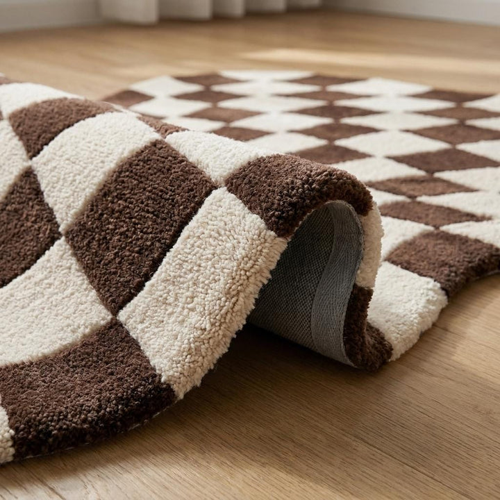 Translation missing: es.Wavy Checkerboard Handmade Wool Rug, Modern Abstract Area Rug for Bedroom &amp; Studio Spaces __etsy:8026390260