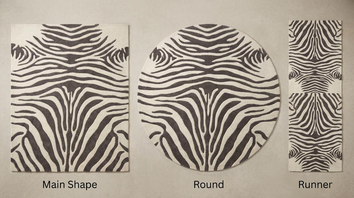 Translation missing: es.Zebra Print Hand Tufted Wool Rug, Modern Ivory Charcoal Area Rug for Living Room Bedroom, Bold Animal Pattern Floor Carpet