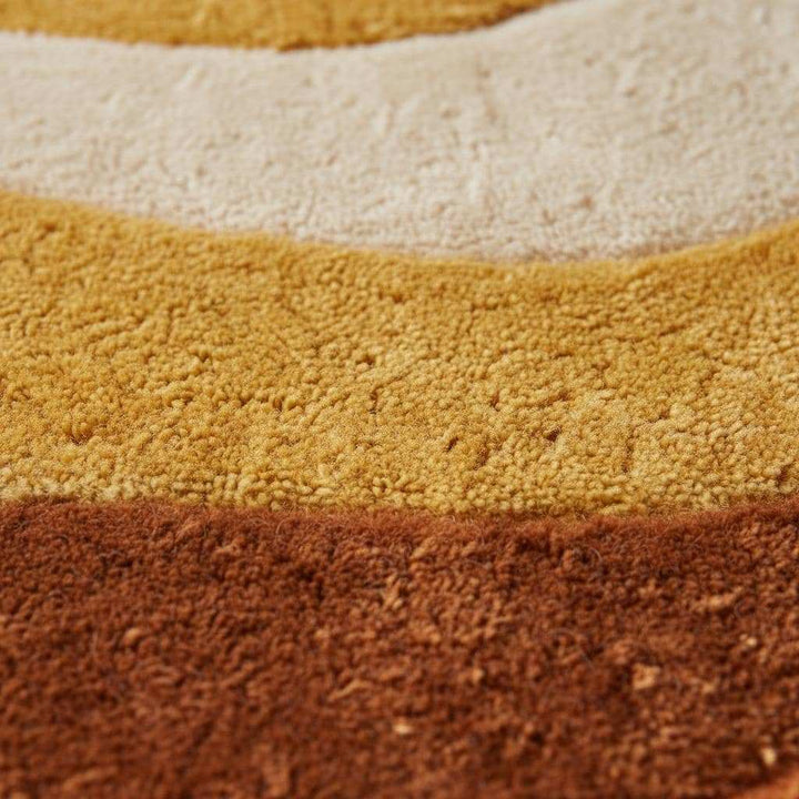 Translation missing: en.Retro sculpted shag rug with 70s wave pattern in mustard orange vintage mid century modern carpet