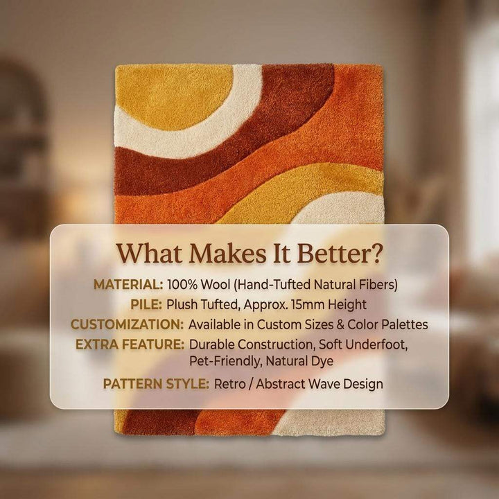 Translation missing: en.Retro sculpted shag rug in mustard orange with 70s wave pattern and plush texture