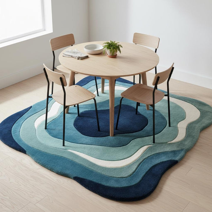 Translation missing: en.Modern wavy rug with abstract ocean blue pattern and plush soft texture