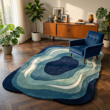 Translation missing: en.modern wavy rug with abstract ocean blue pattern and plush soft texture
