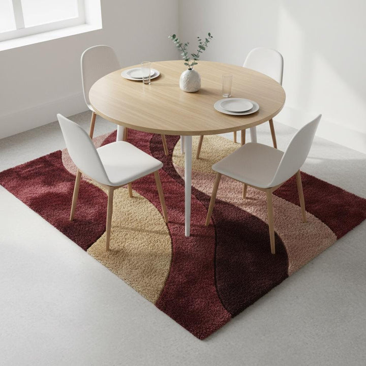 Translation missing: en.Decorative retro carpet with abstract wave design enhancing a cozy reading corner