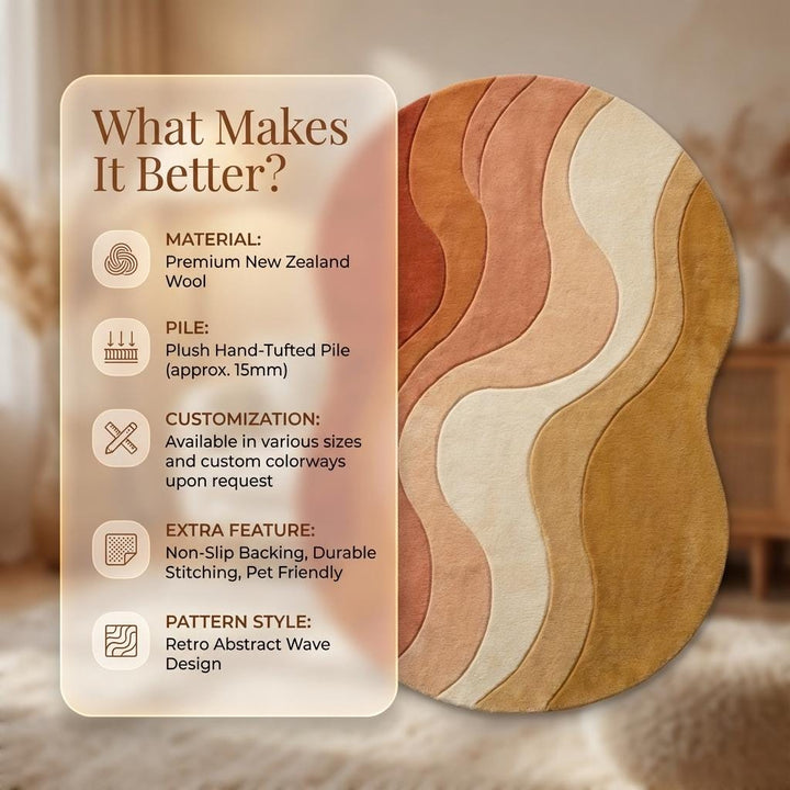 Translation missing: en.Hand tufted modern wavy area rug with abstract ocean pattern in warm sunset wool fibers