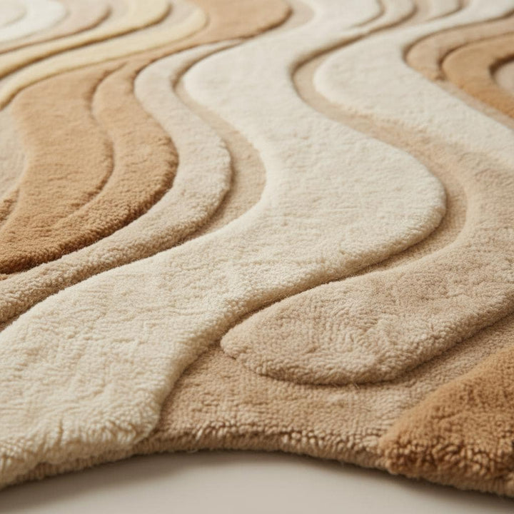 Translation missing: es.Neutral beige curved area rug with wavy sculpted texture for modern living rooms