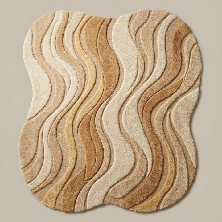 Translation missing: es.Curved area rug with wavy sculpted texture in neutral beige for modern living rooms