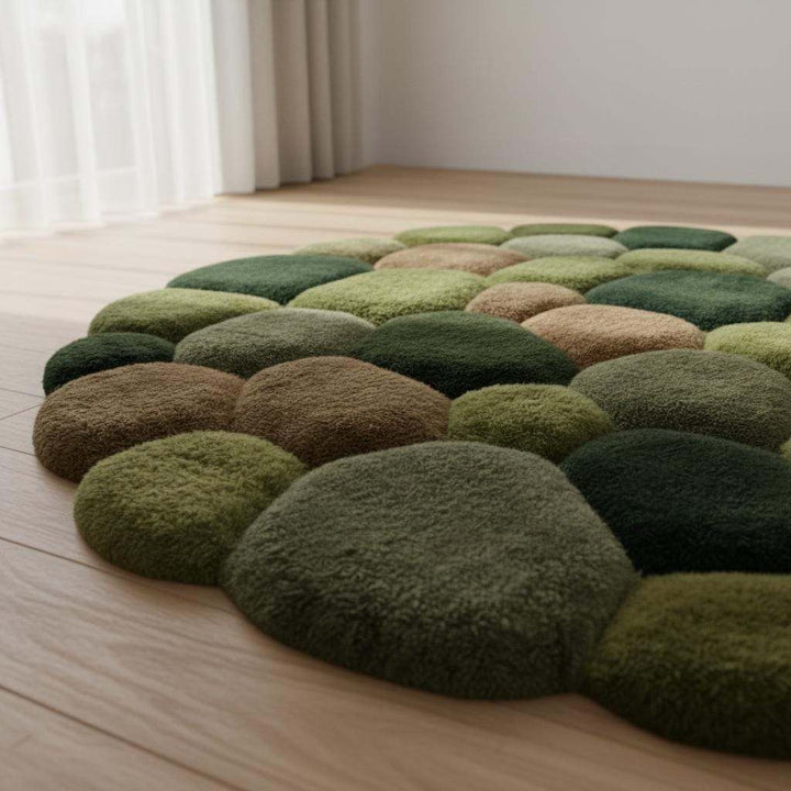Translation missing: en.Green moss rug with 3D pebble texture, soft organic area rug for cozy modern floors