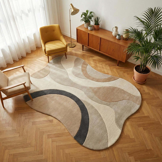 Translation missing: en.Hand tufted wool rug with organic shape and neutral tones for modern home decor