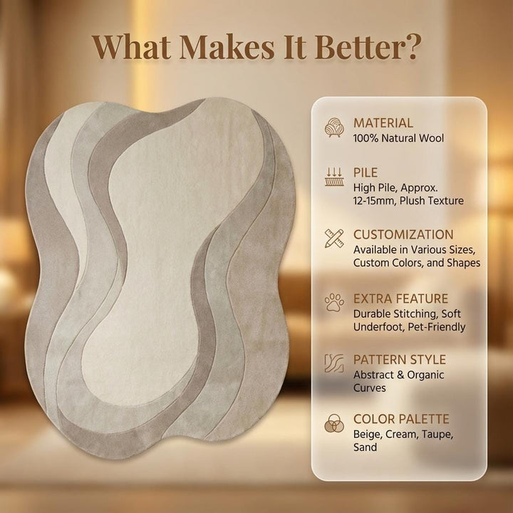 Translation missing: es.Neutral wavy area rug with sculpted beige pile and curved abstract design