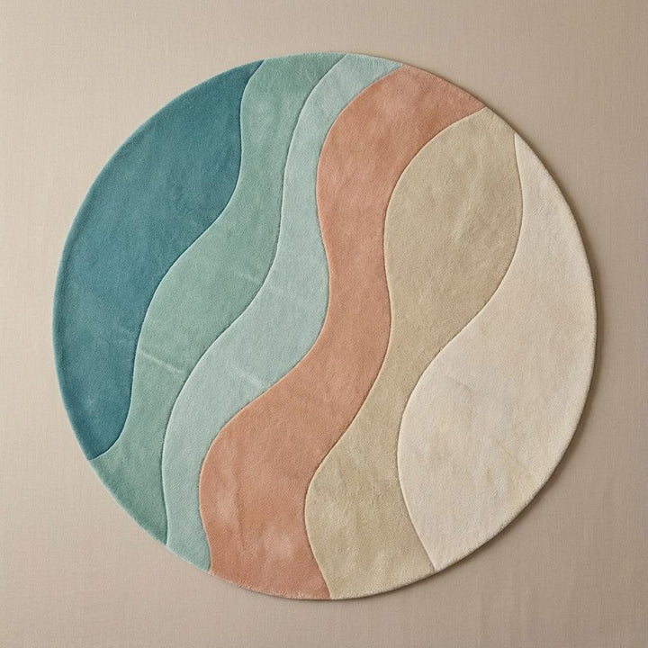 Translation missing: es.Colorful geometric circle rug with wavy abstract sections adding cozy texture to a bright contemporary living space