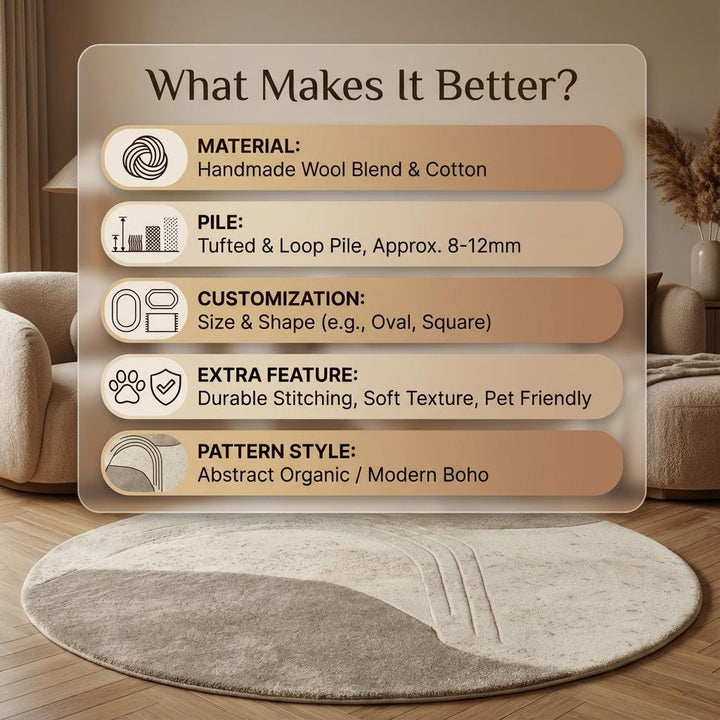 Translation missing: es.Neutral sculpted wool rug with textured round design for minimalist living room decor