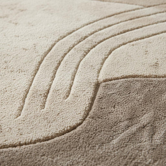 Translation missing: es.Neutral sculpted wool rug with textured surface, round shape for living room decor