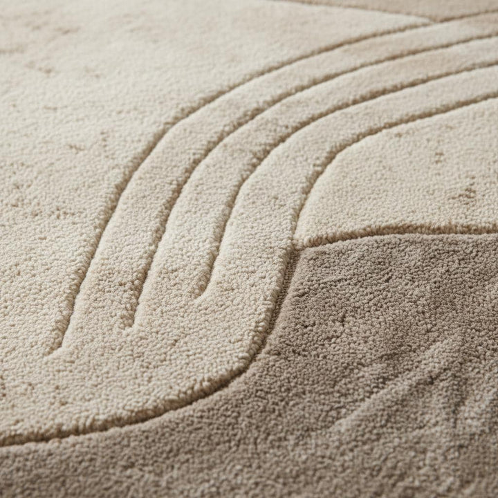 Translation missing: es.Neutral sculpted wool rug with textured surface, round shape for living room decor