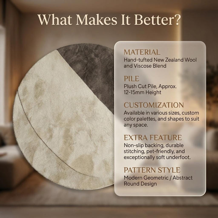 Translation missing: en.Modern round area rug with two tone cream and taupe plush tufted texture for Scandinavian and Japandi decor