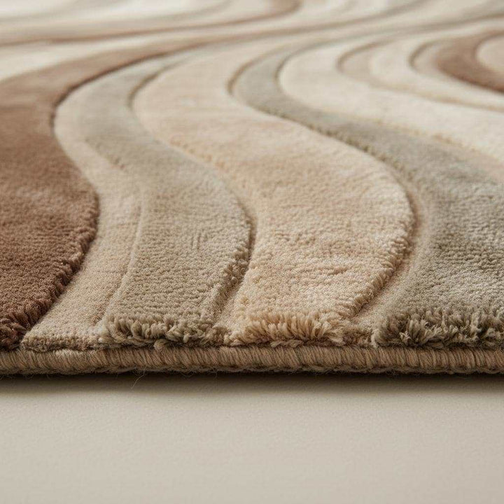 Translation missing: en.Modern Sculpted Wave Rug hand tufted plush wool blend with neutral earth tones and 3D carved wave design