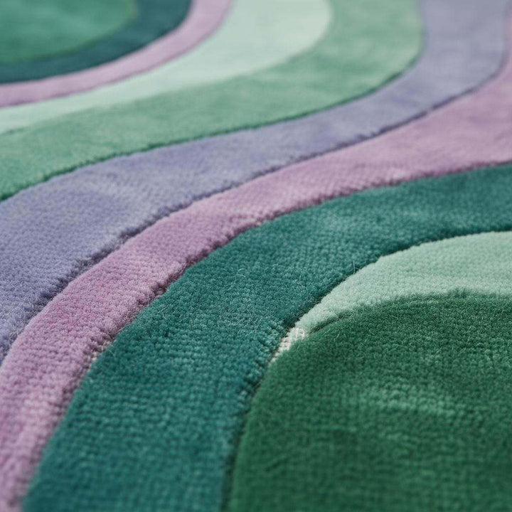 Translation missing: en.Modern wavy area rug with retro green and purple abstract pattern, plush and durable carpet for stylish living spaces